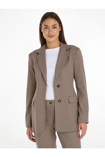 Tommy Hilfiger Women Houndstooth Rouge Tattersall Check Slim Fit Blazer