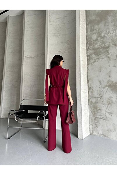 Ekim Store Bağlamalı Ikili Kuşaklı Blazer Yelekli Pantolon Takım