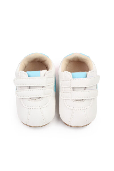 Superbaby Adidași albi pentru bebeluși pentru primii pași, cu inserții bleu ș...