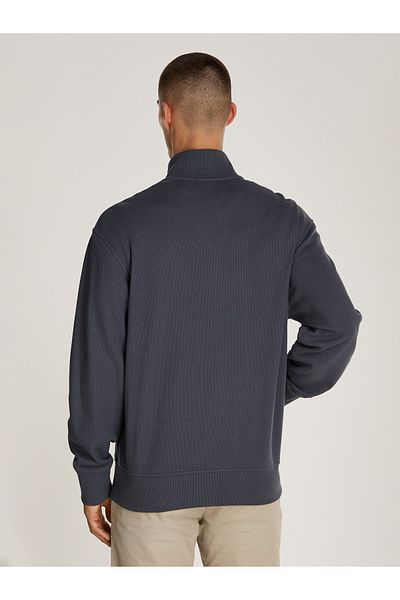 Calvin Klein Men Black Woven Label Waffle Zip Through Sweatshirt