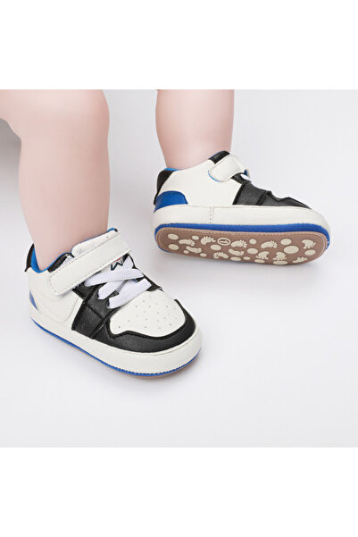 Superbaby Λευκά πάνινα παπούτσια με μαύρο και μπλε χρώμα - Smart
