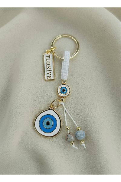 Hd Marketim Keychain Evil Eye Evil Eye Natural Stone Car Bag Wallet Ornament Turkey Written