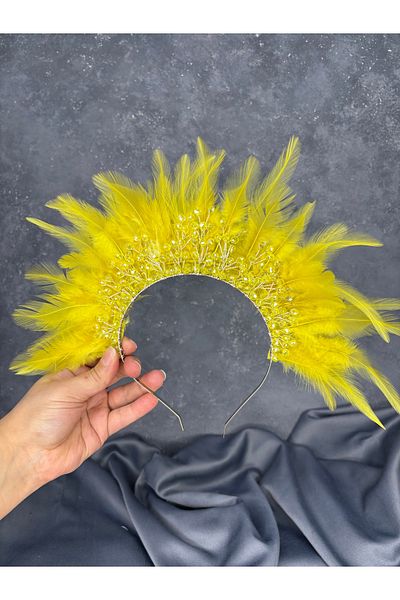 Hayalperest boncuk Arden Feathered Beaded Bridal Henna Crown Shiny Model
