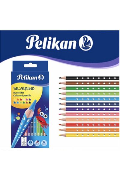 Pelikan علبة أقلام تلوين جافة مثلثة 12 قطعة من سيلفرينو