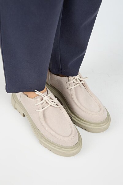 Manijero Carol Women's Genuine Leather Lace-Up Beige Suede Shoes