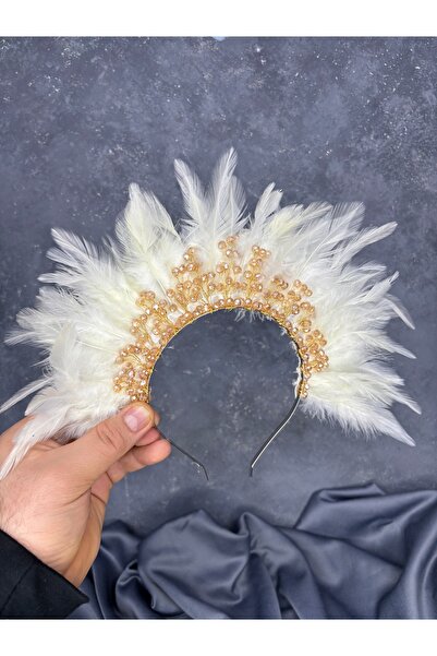 ESPEREST Arden Feathered Beaded Bridal Henna Crown Shiny Model