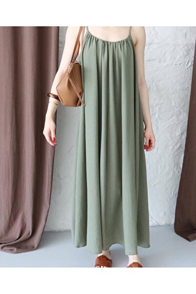 Ekim Store Λινό Μακρύ Φόρεμα με Κορδόνι