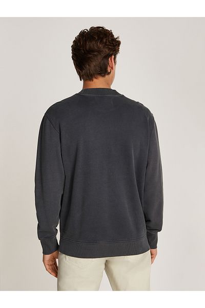 Calvin Klein Men Black Washed Woven Label Pullover Sweatshirt