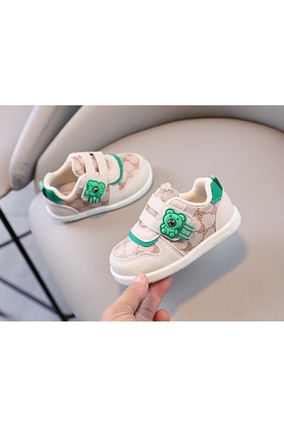 Superbaby Adidasi crem pentru baietei - Green Teddy