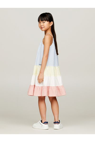 Tommy Hilfiger Women Multicolor Mixed Stripe Seersucker Tiered Flare Dress