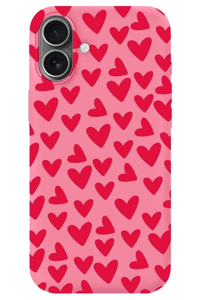 WANNA PROTECT Silicone Phone Case for iPhone 16 Pink Inside Velvet Hearts Pat...