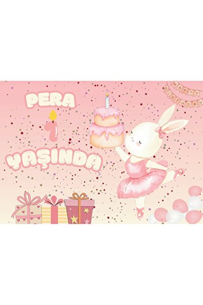 Reysa Tasarım لافتة عيد ميلاد مقاس 70x100 سم - على شكل أرنب وكعكة