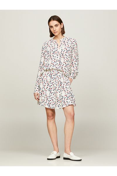 Tommy Hilfiger Women Ecru Ribbon Print Flared Mini Skirt