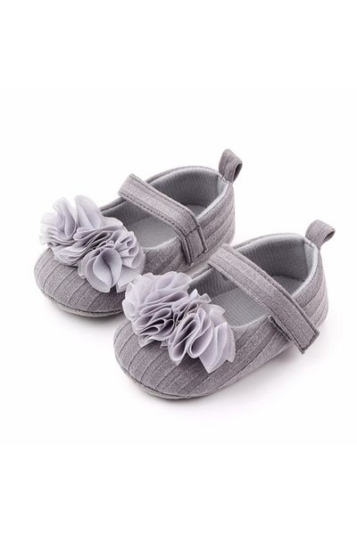 Superbaby Gray shoes with appliquéd tulle flowers