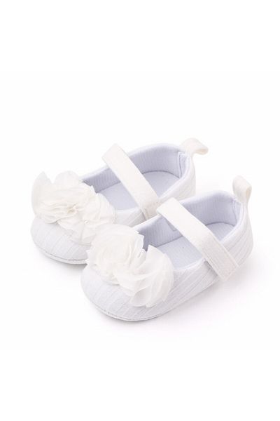 Superbaby Pantofiori albi cu floricele din tulle aplicate