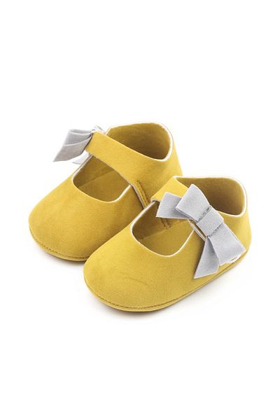 Superbaby Baby shoes, mustard yellow with gray bow