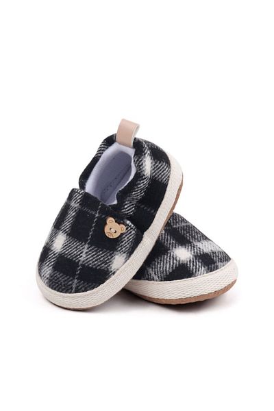 Superbaby Black and white checked baby shoes with teddy bear detail