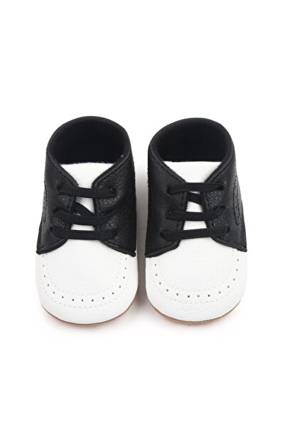 HANNA Pentru bebelusi Pantofiori albi cu negru cu sireturi din elastic pentru...