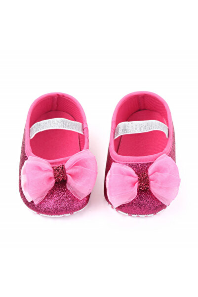 Superbaby Pantofiori roz ciclamen cu sclipici si fundita