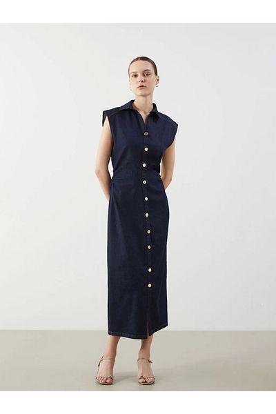 LC Waikiki Τζιν φόρεμα LCW Comfort Indigo πουκάμισο με γιακά