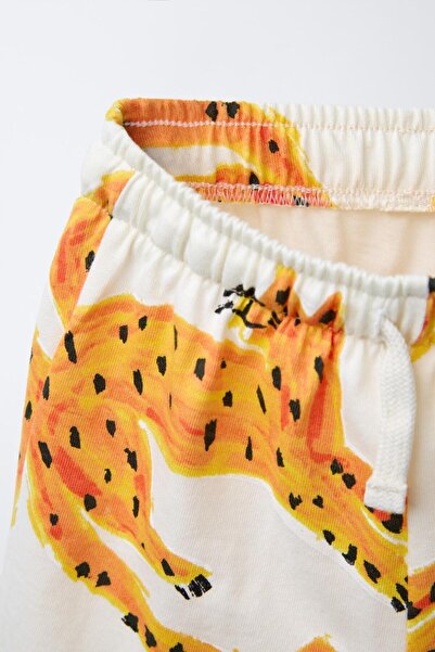 Magu Boy's Cotton Ecru Lion Patterned Summer Shorts T-Shirt Set