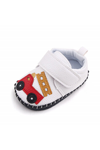 Superbaby Pantofiori albi pentru baietei - Masinuta