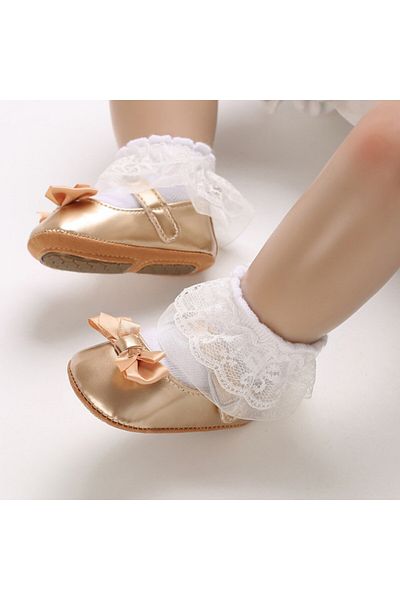 Superbaby Pantofiori aurii cu fundita din satin