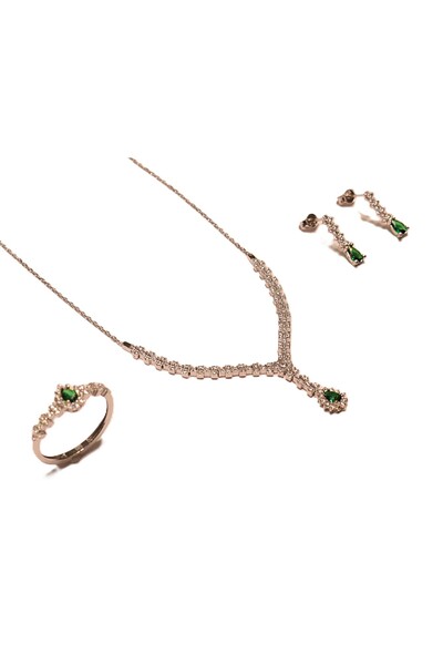 Hakan Güler Kuyumculuk 14 Ayar Altın Yeşil Taşlı Su Yolu Nişan-Düğün Seti