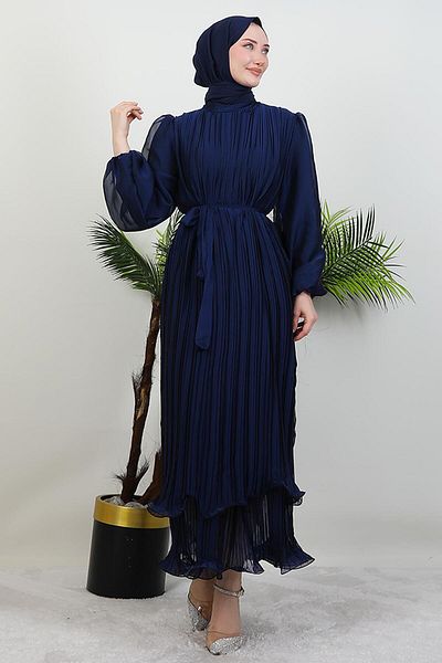 GİYZAMİLA Φόρεμα Janjan με έξι βολάν Navy Blue