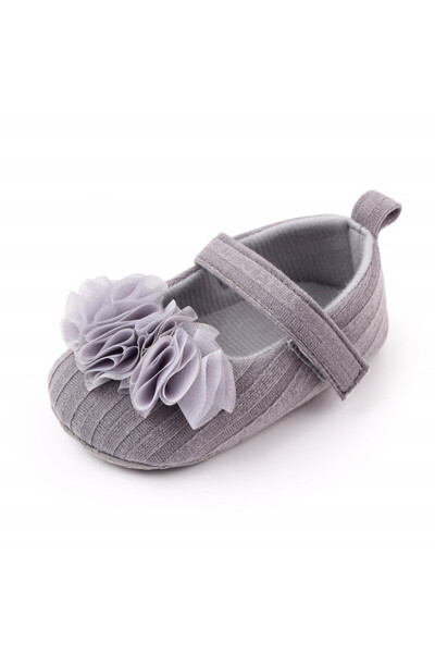 Bebelul Gray shoes with appliquéd tulle flowers