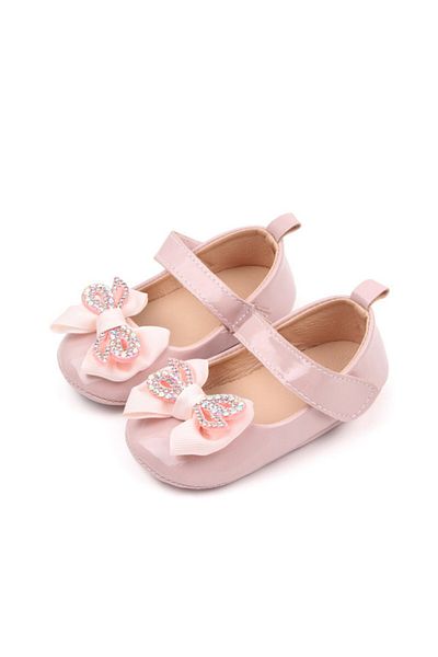 Superbaby Pink patent leather shoes with rhinestone bow