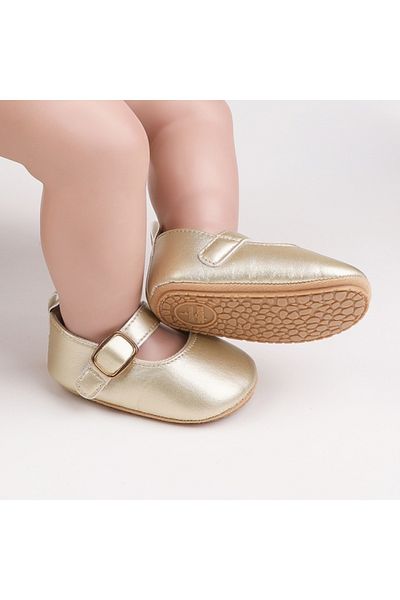 Superbaby Pantofiori aurii eleganti pentru bebelusi cu bareta cu arici
