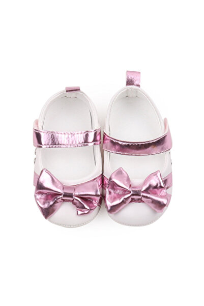 Superbaby Pantofiori albi cu fundita lila sidefat