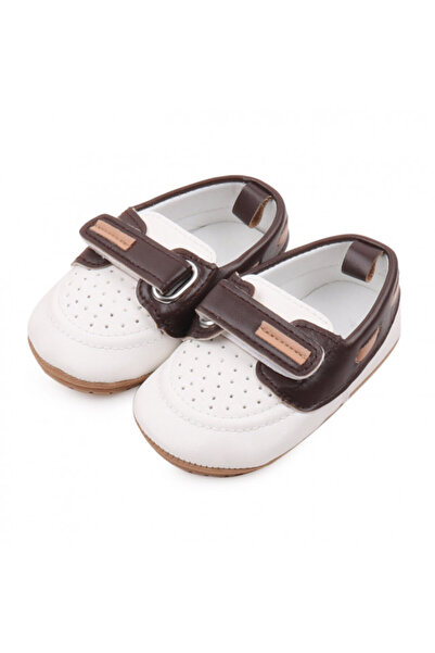 Superbaby Pantofiori albi cu maro de ocazie pentru baietei