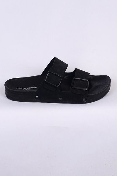 Pierre Cardin 7241 Черни мъжки пантофки с двойна лента от нубук