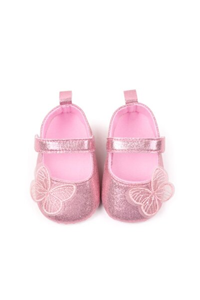Superbaby Pantofiori pentru bebelusi, roz sidefat cu fluturas