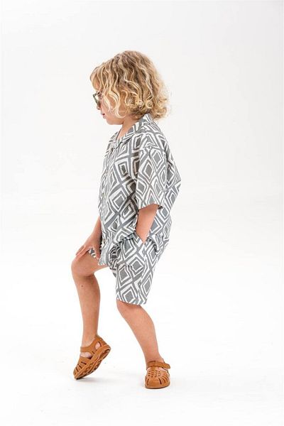 Motebarn Wear Boy's Linen Shirt Bottom-Top Suit Gray