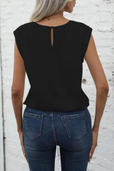 Mossta Μπλούζα κρεπ με λεπτομέρεια με κορδόνια χωρίς μανίκια, μαύρη