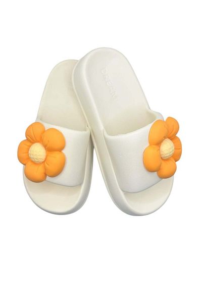 TECOS Women's Slippers, ®, Size 35-36, White With 3D Flower Print, Non-Slip Sole, 23 Centimeters