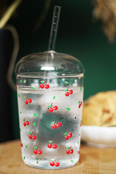 Caga Home CAGA Isıya Dayanıklı Borosilikat Cam Pipetli ve Kapaklı Pinterest Bardak Kahve Sunum Bardağı