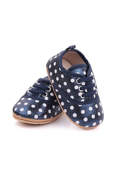 Superbaby Pantofiori pentru bebelusi, bleumarine sidefat cu buline albe