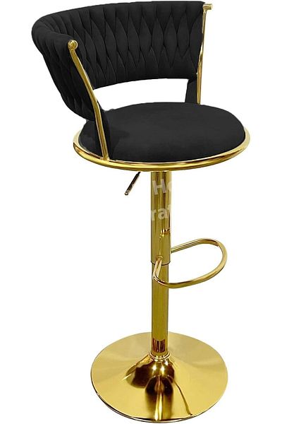 MAPLE HOME DECORATION Power Velvet Bar Stool Chair Metal Leg Adjustable High Backrest 360° Open Back Upholstered