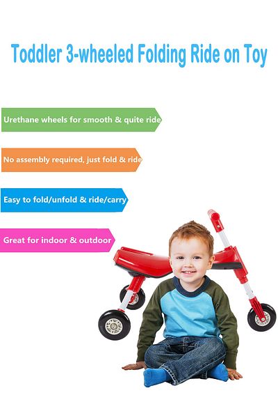 lovely baby Toddler 3-Wheel Folding Ride-On Toy No Assembly Required Baby Walking Tricycle EVA/Urethane Wheels