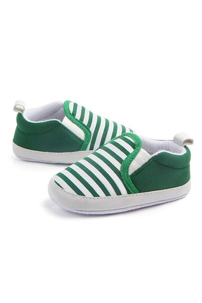 Superbaby Green shoes with white stripes, moccasins for boys