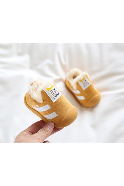 Superbaby Mustard yellow fur-lined shoes - Stripes