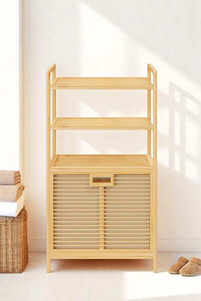 Digithome Bambu Xl Kirli Sepetli 3 Raflı Çok Amaçlı Banyo Düzenleyici Çamaşır Sepeti Organizer Db-11