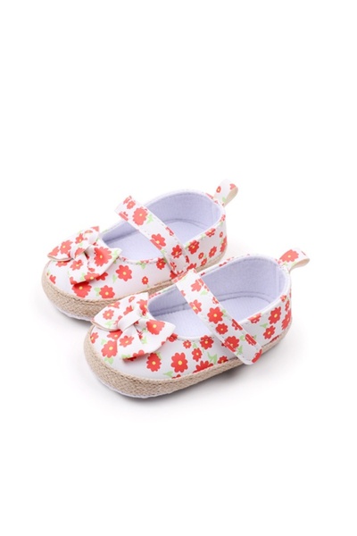 Superbaby Pantofiori bebelusi cu model floral portocaliu si fundita