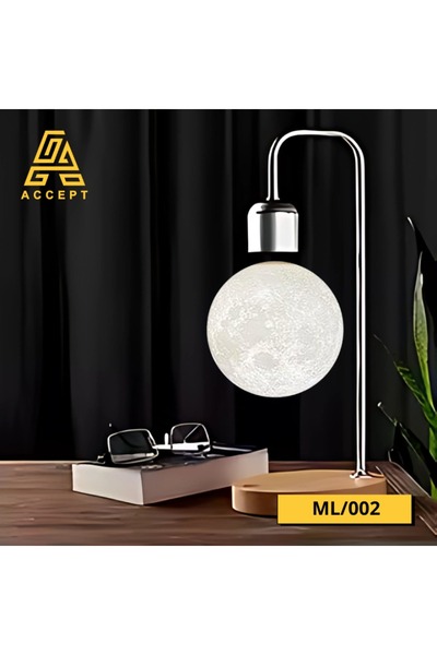 Generic Magnetic Floating Moon Lamp, Silver Base, Touch, White Light, Wireless Charging