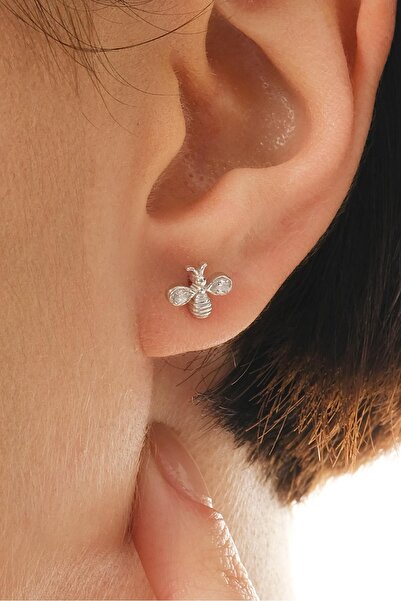 Sümer Telkari Rodyumlu Mini Arı Gümüş Küpe 7387