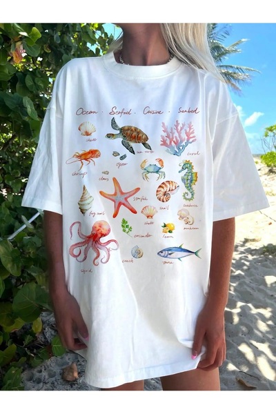 Ferhatlı Καλοκαιρινό γυναικείο μπλουζάκι με στάμπα θάλασσας